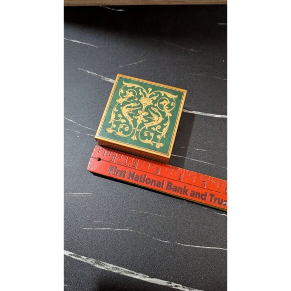 Italian Handcrafted Wooden Trinket Box Green & Gold Floral Design Vintage Decor - Picture 5 of 9